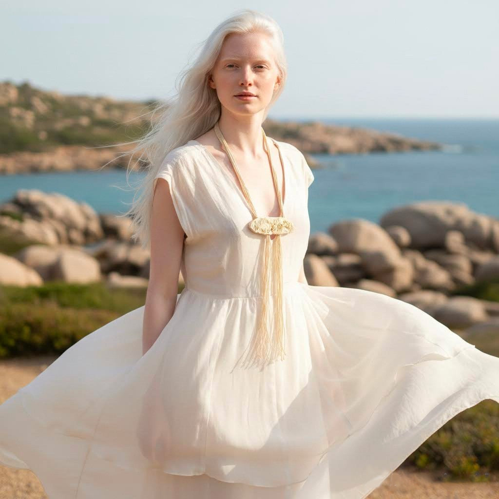 collana artigianale Neptune lecru' unga neptune in corda e gres -phaniac