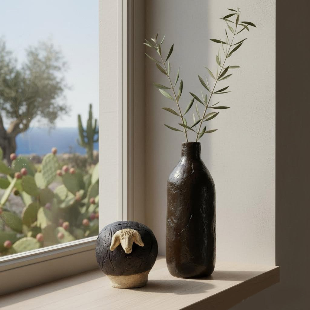 Vaso bottiglia partigianale erda niedda in gres nero -phaniac
