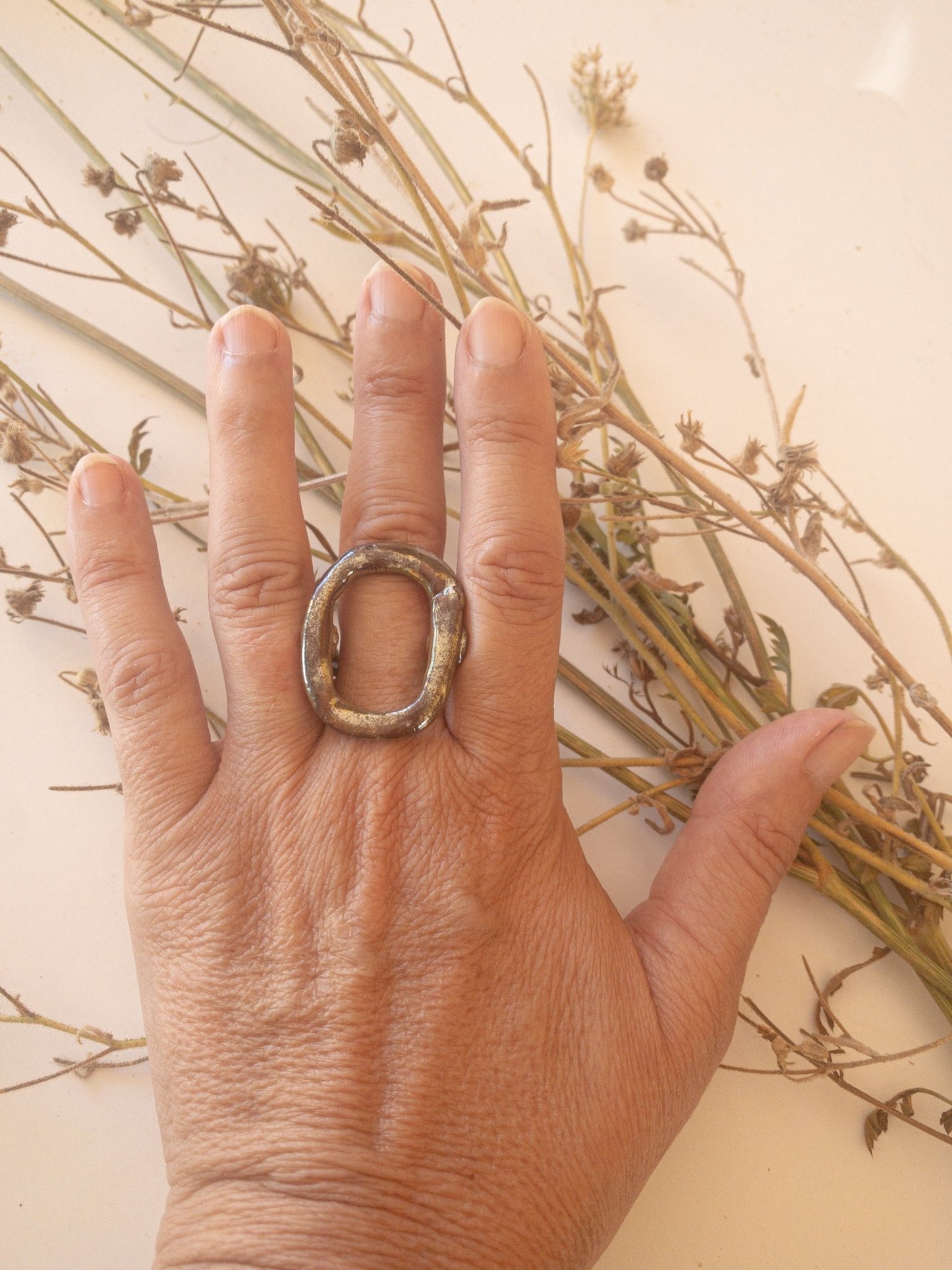 al*G*as - Anello artigianale ceramica bronzo a cerchio vuoto - PhaniaC