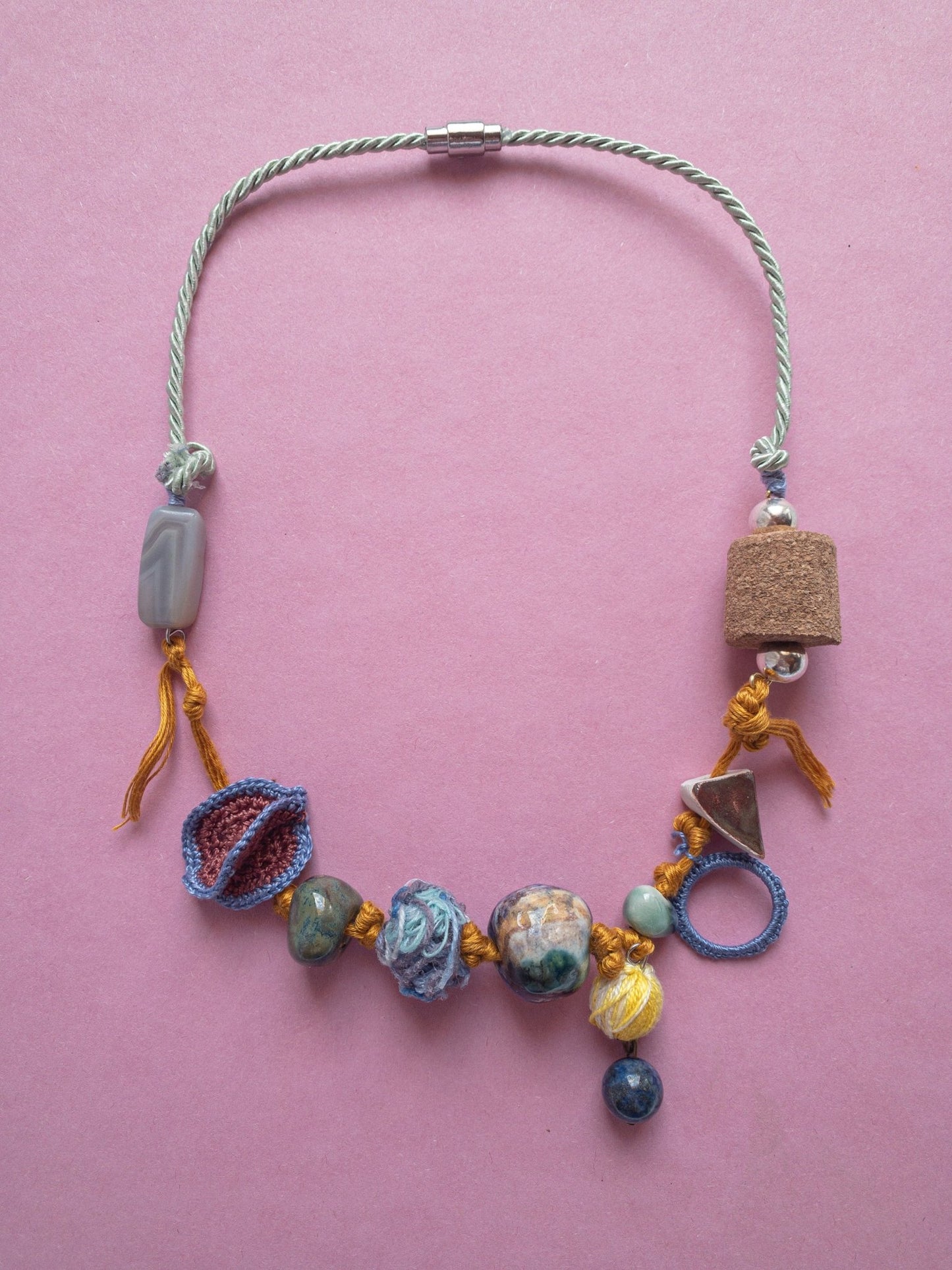 Chia necklace- Collana artigianale in ceramica e crochet di cotone - PhaniaC