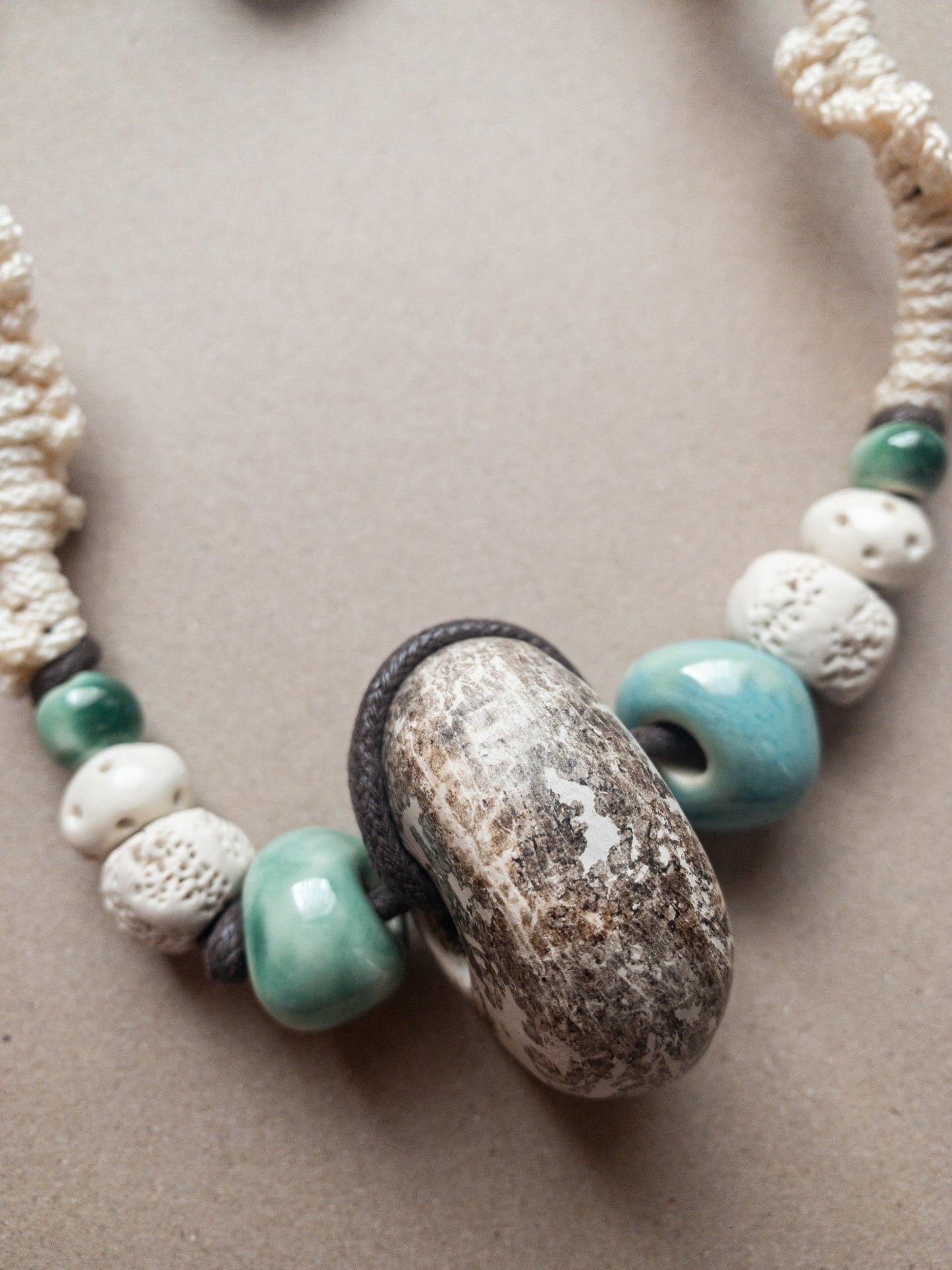 Nuraxadoni Necklace- Obvara Collection- Collana artigianale in ceramica e macrame' - PhaniaC