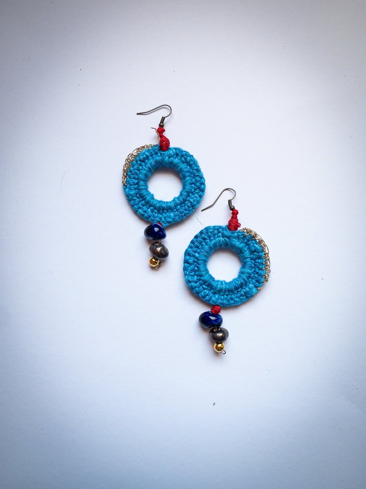 Turq.Oise Earings - Orecchini a cerchio crochet turchesi - PhaniaC