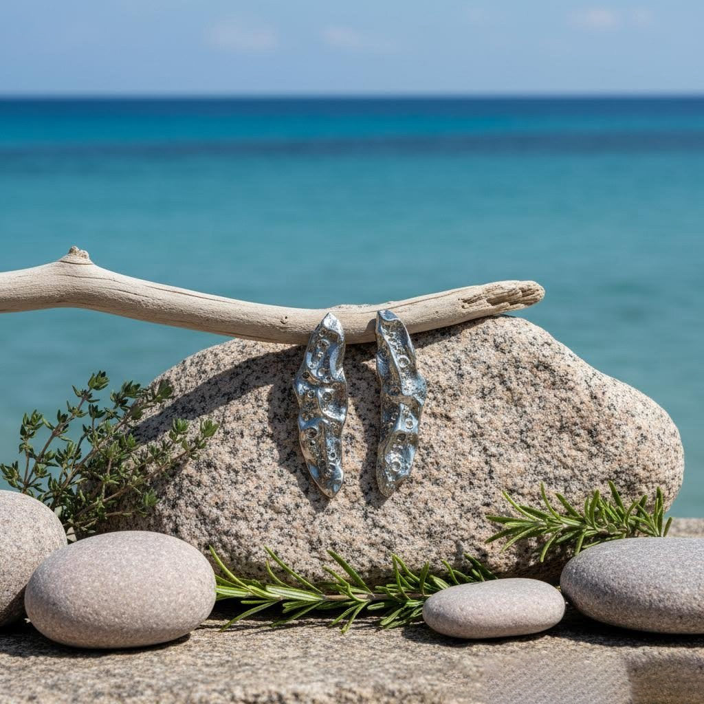 orecchini scultura lunghi in gres smalto argento-phaniac
