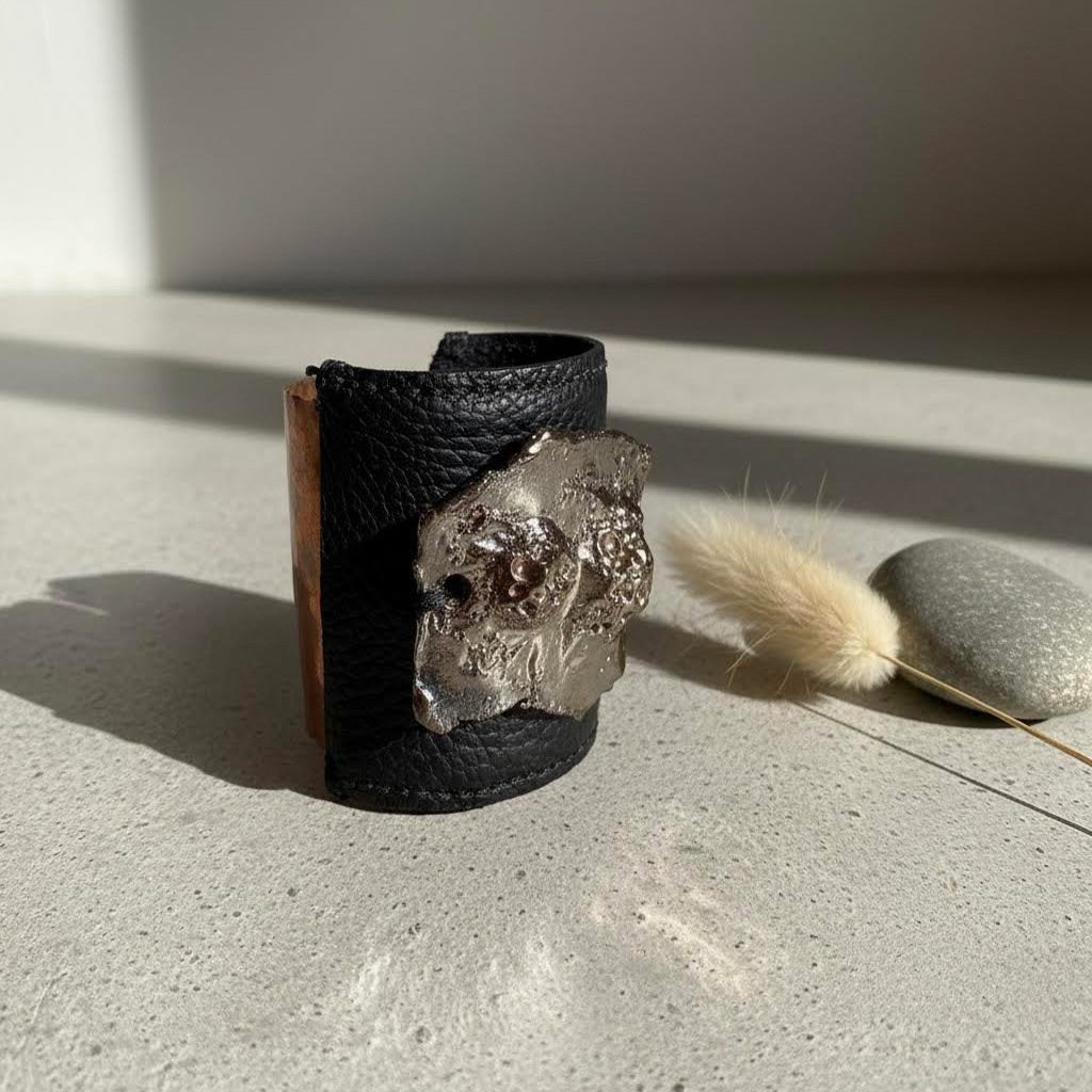bracciale medio in pelle, ceramica e rame algas-phaniac
