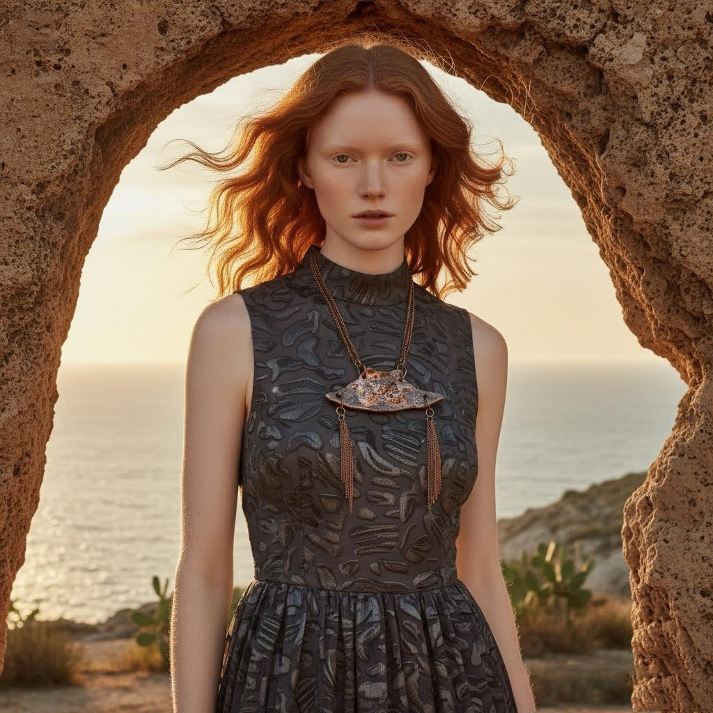 collana artigianale boho in ceramica e metallo algas-phaniac