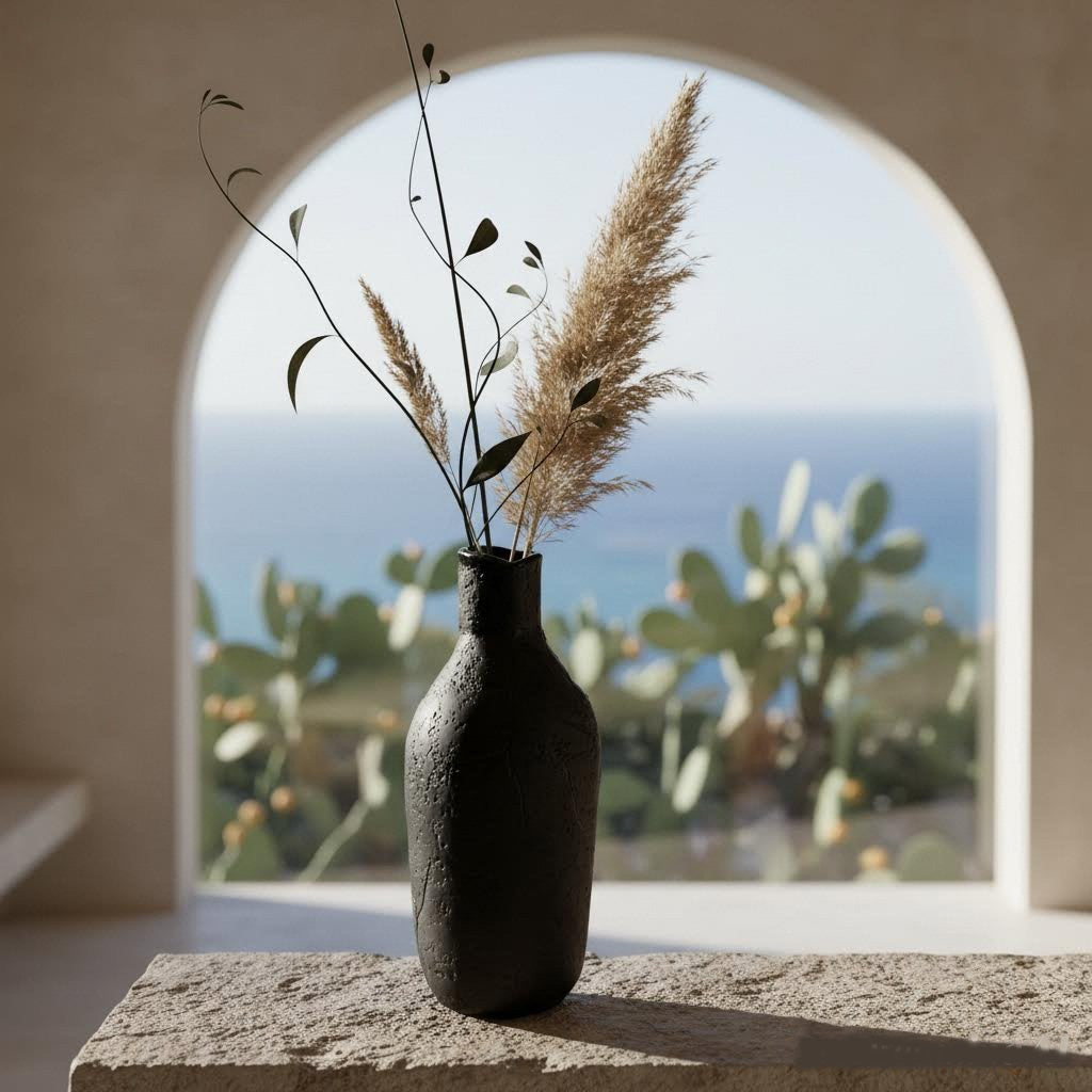 Vaso bottiglia partigianale erda niedda in gres nero -phaniac