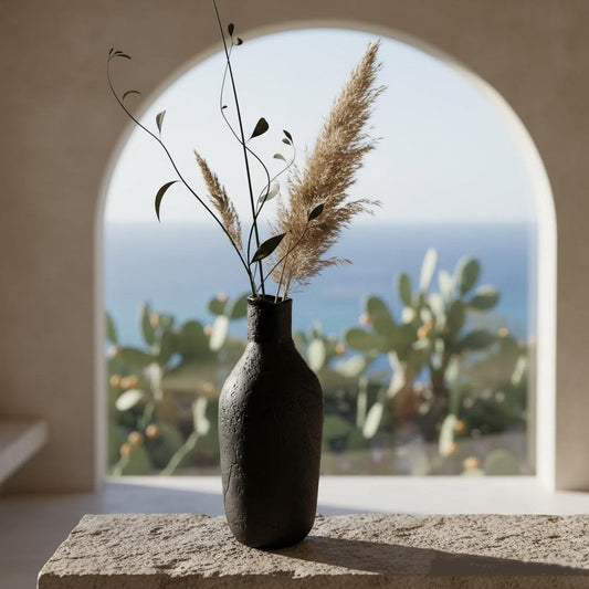 Vaso bottiglia partigianale erda niedda in gres nero -phaniac