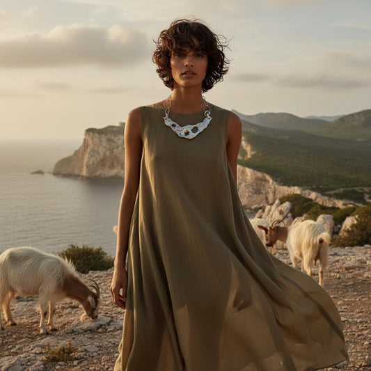 collana artigianale in ceramica argento e acciaio algas-phaniac