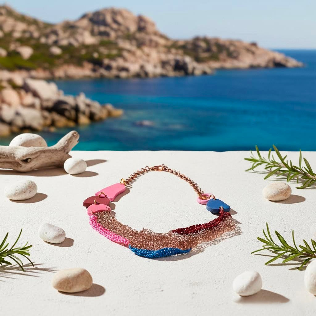 Collana Artigianale Filus Tramontana in crochet rame e viscosa-phaniac