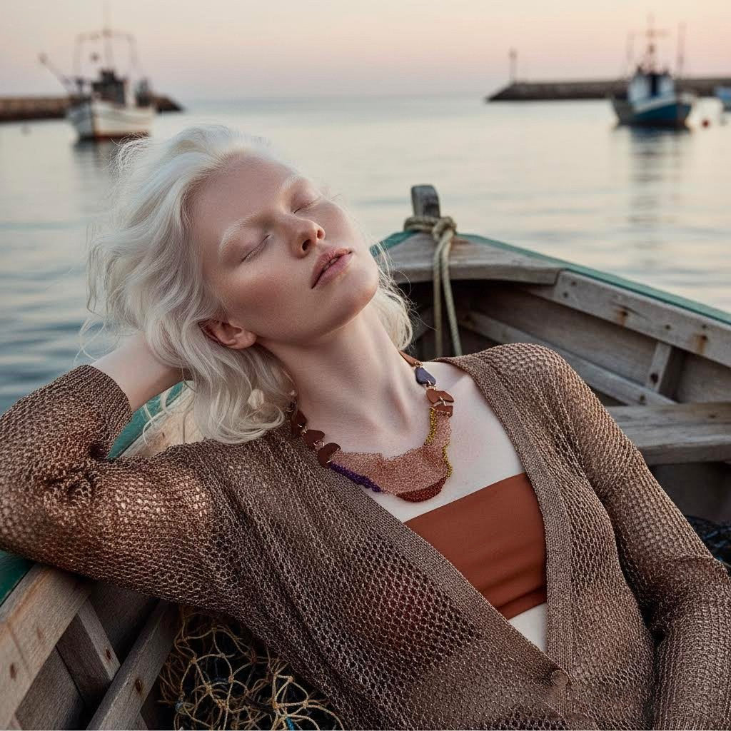 Collana crochet artigianale Filus Ponente in rame e viscosa-Phaniac