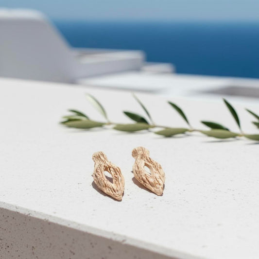 orecchini artigianali  scultura con perno argento 925 e gres -neptune 