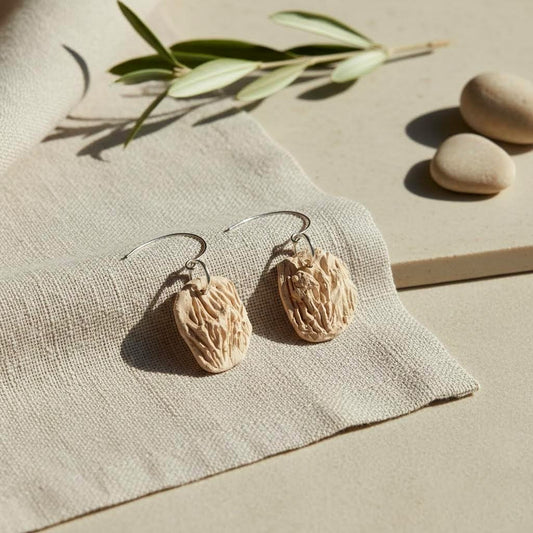 orecchini small scultura gres ecru e argento 925 -Neptune