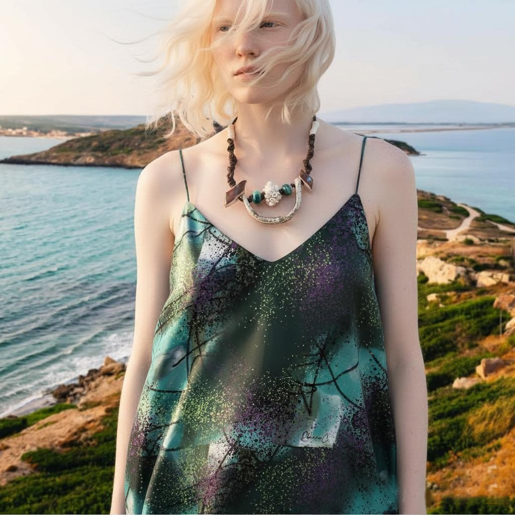 collana tharros artigianale in ceramicae macrame-phaniac