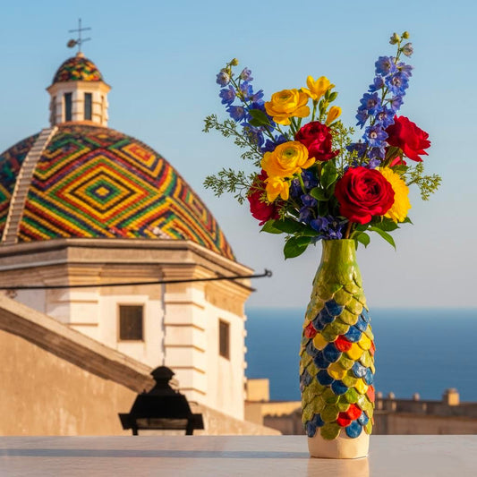 vaso bottiglia artigianale a suame multicolor alguer -phaniac