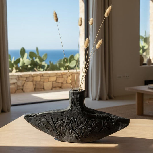 vaso scultura mezzaluna perda niedda in gres nero-phaniac