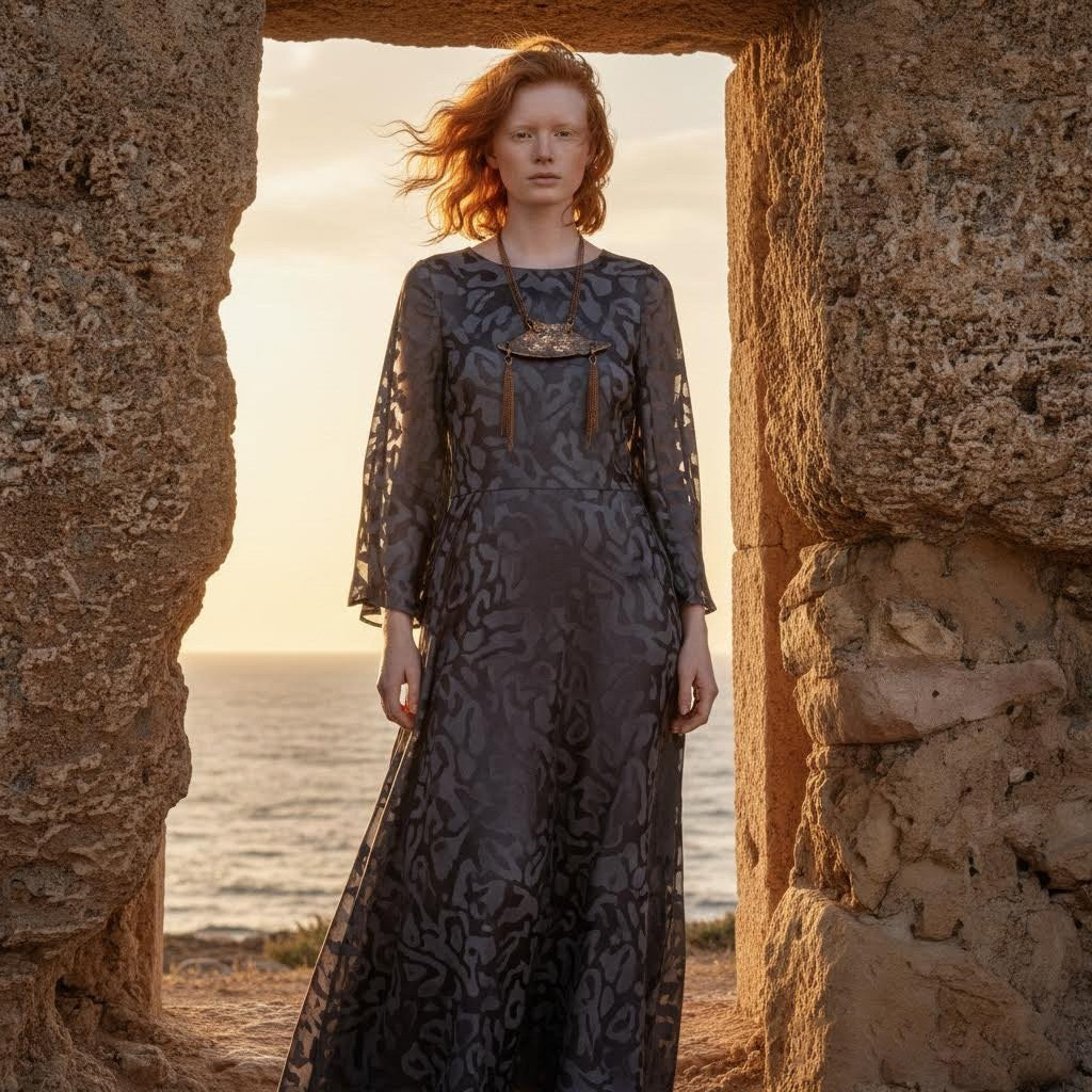 collana artigianale boho in ceramica e metallo algas-phaniac
