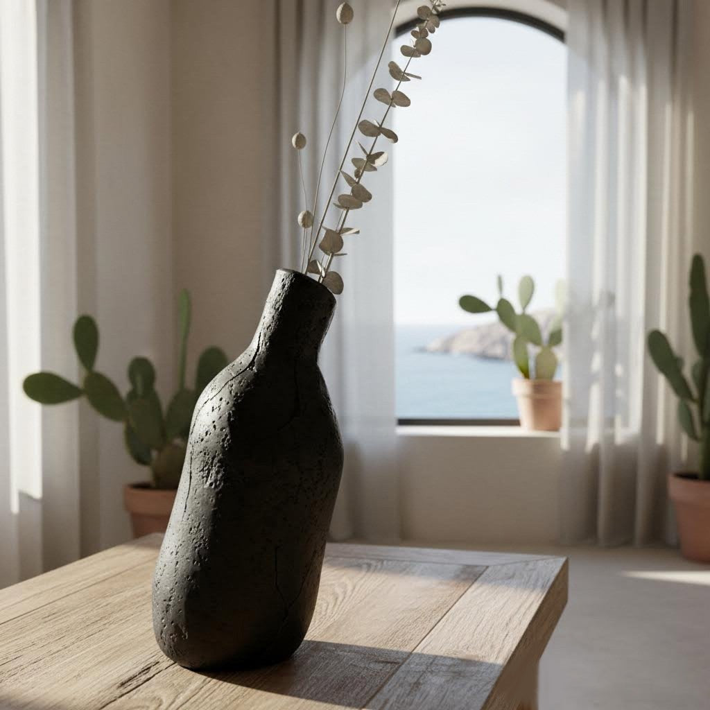 Vaso bottiglia partigianale erda niedda in gres nero -phaniac