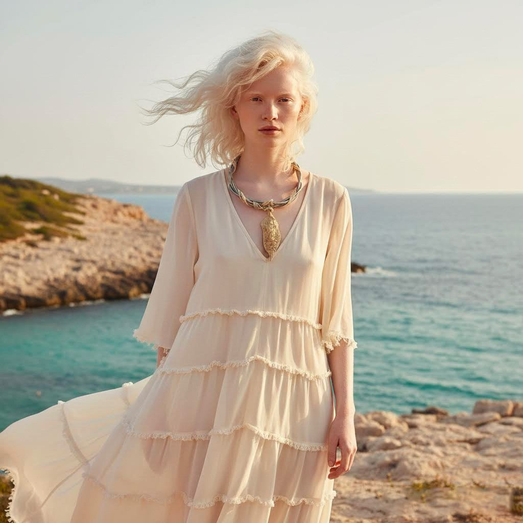collier neptune unico in gres e corda con ciondolo scultura in gres