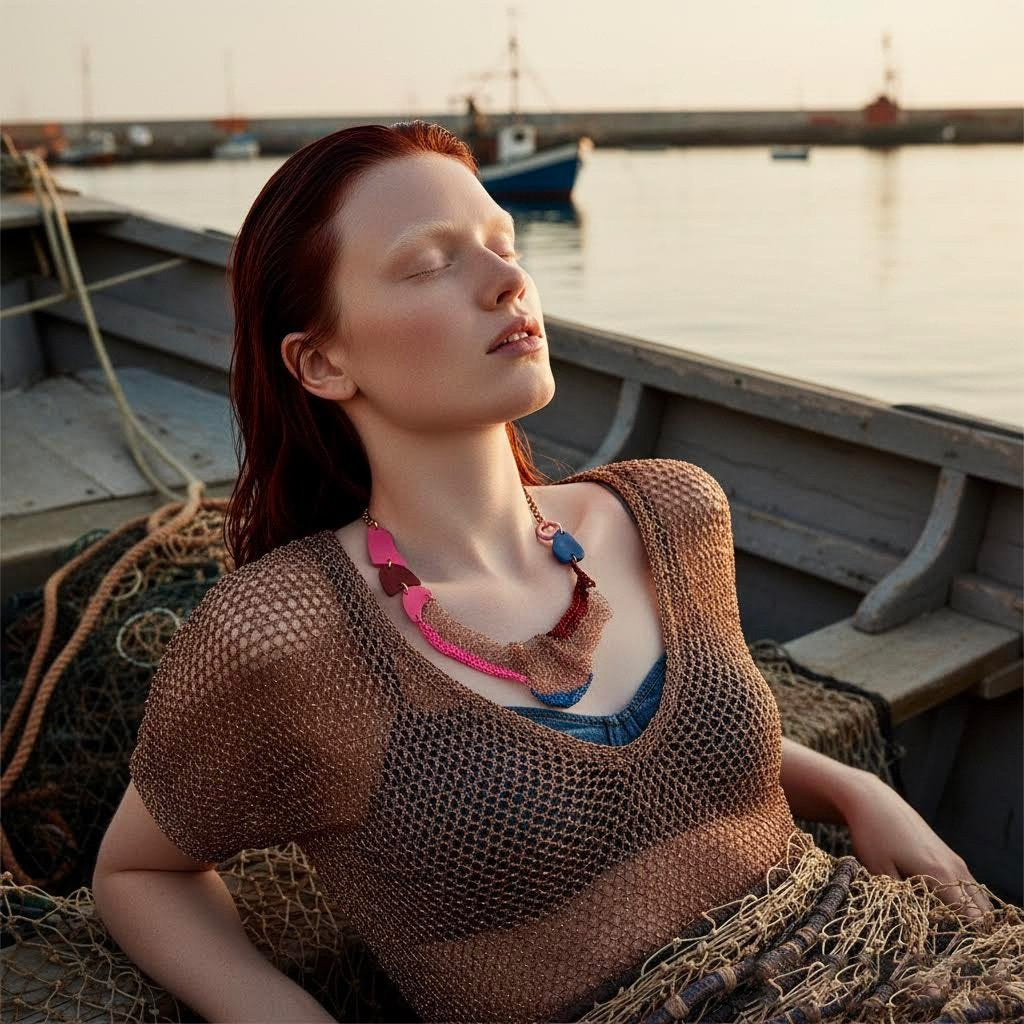 Collana Artigianale Filus Tramontana in crochet rame e viscosa-phaniac