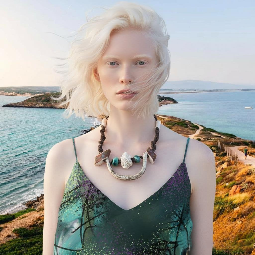 collana tharros artigianale in ceramicae macrame-phaniac