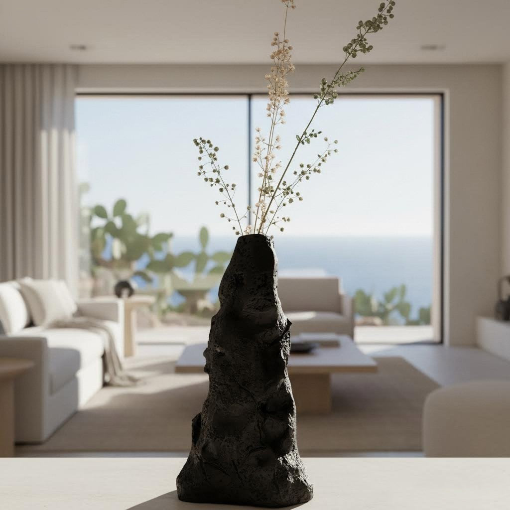 vaso scultura irregolare perda niedda in gres nero-phaniac