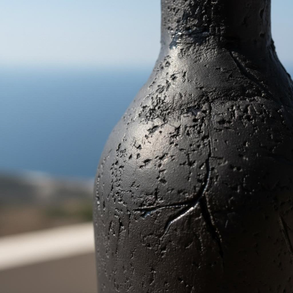 Vaso bottiglia partigianale erda niedda in gres nero -phaniac