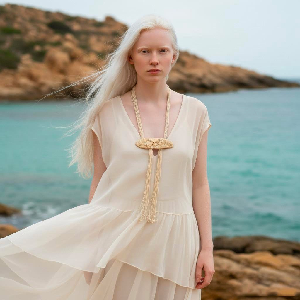 collana artigianale Neptune lecru' unga neptune in corda e gres -phaniac