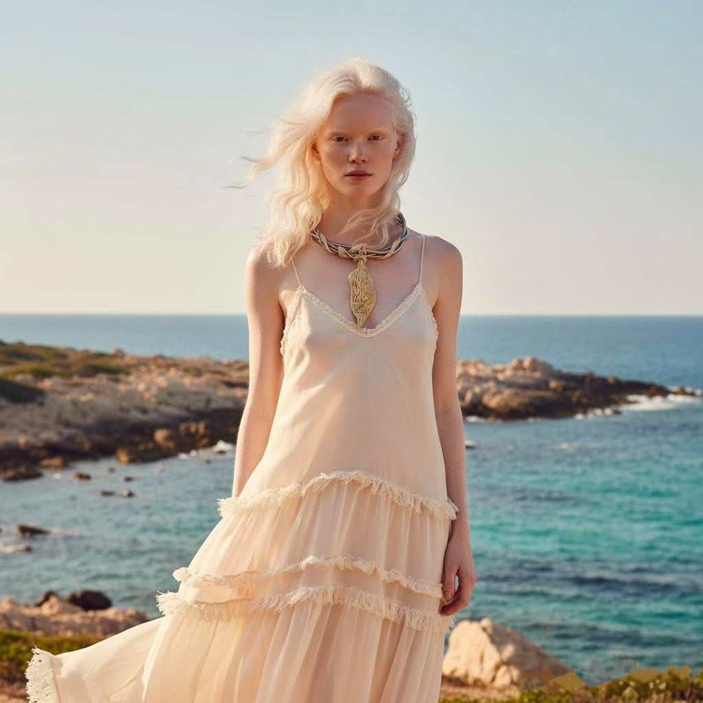 collier neptune unico in gres e corda con ciondolo scultura in gres