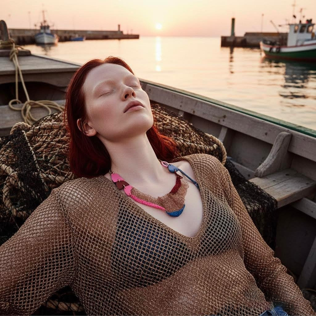 Collana Artigianale Filus Tramontana in crochet rame e viscosa-phaniac