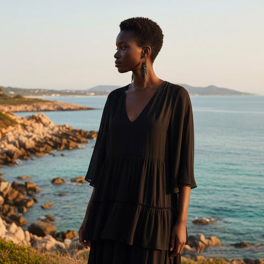 orecchini irregolari lunghi artigianali in gres nero e argento 925