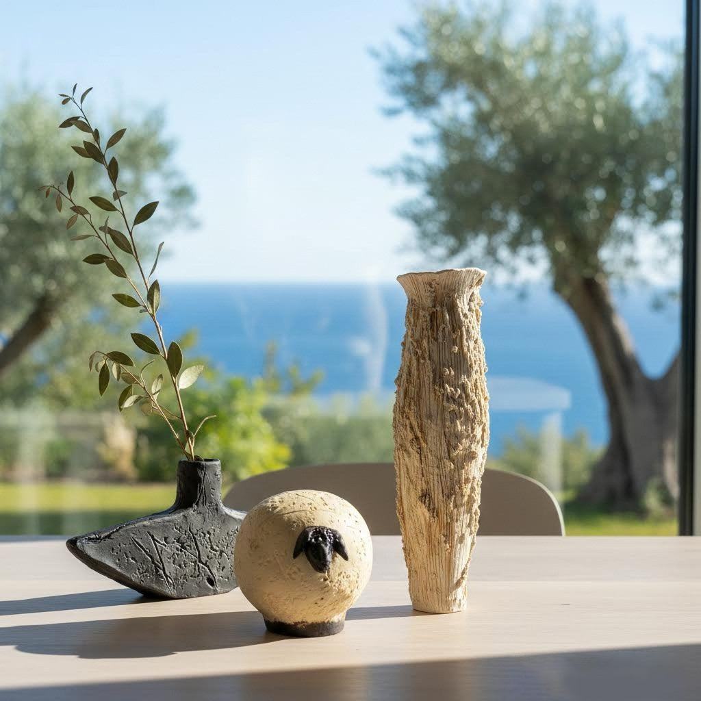 scultura contemporanea bre.bei chiara in gres ecru e nero-phaniac