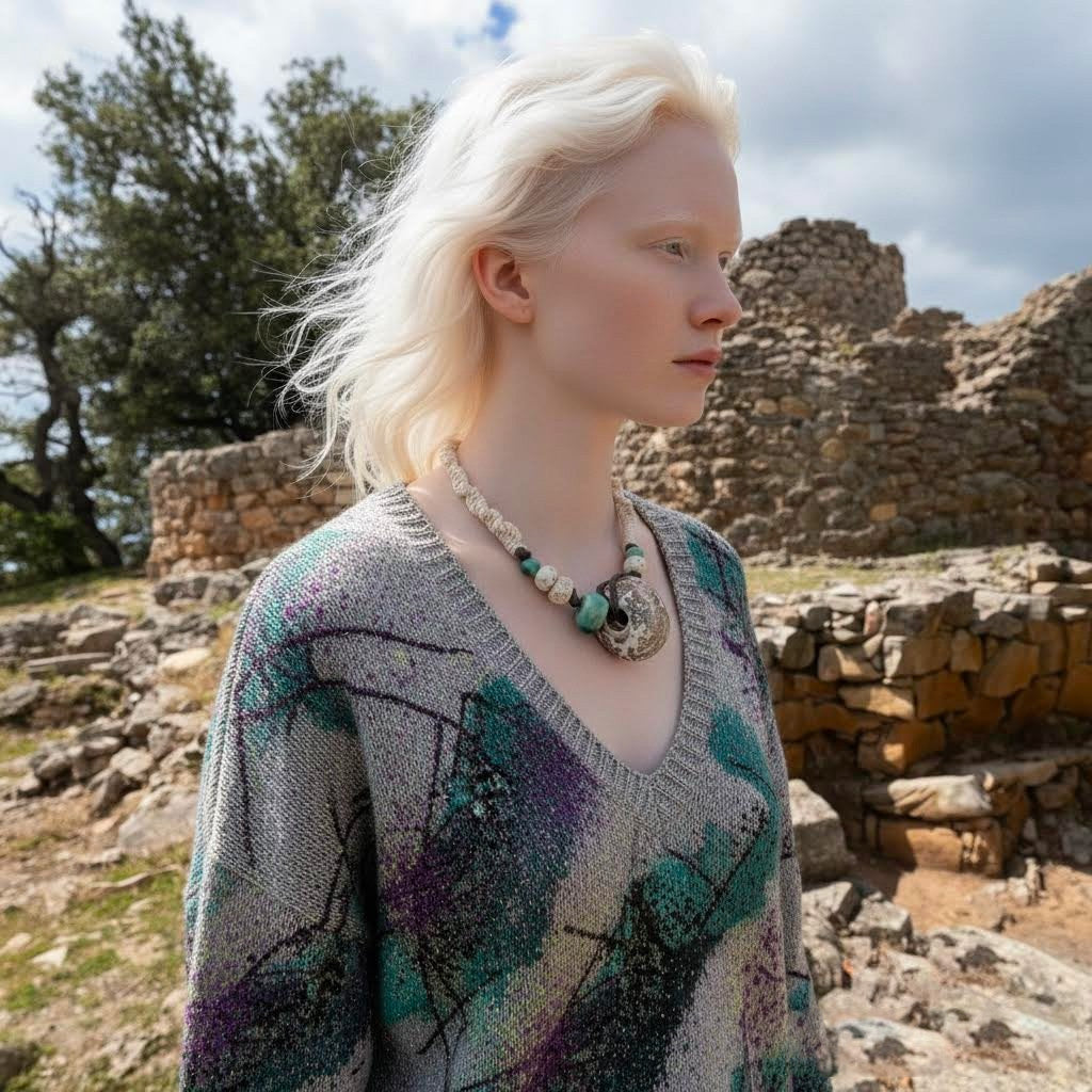 collana artigianale Nuraxadoni in corda, ceramica -Phaniac