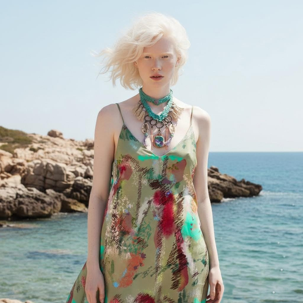 collana boho la.goon in crochet, rame e ceramica -phaniac