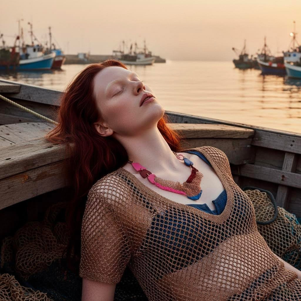 Collana Artigianale Filus Tramontana in crochet rame e viscosa-phaniac