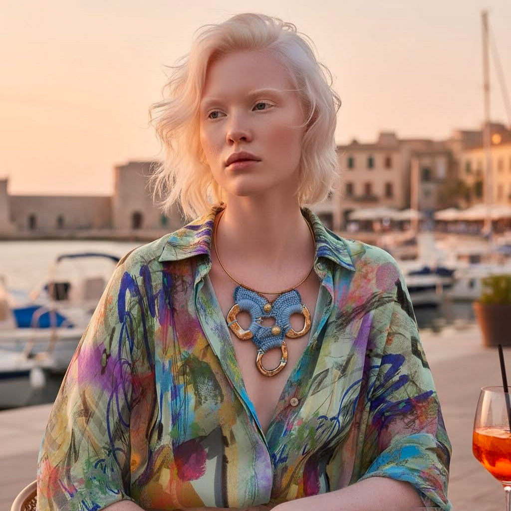 collier Andalas crochet di cotone, ceramica e ottone -phaniac