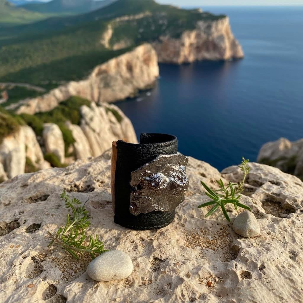bracciale medio in pelle, ceramica e rame algas-phaniac