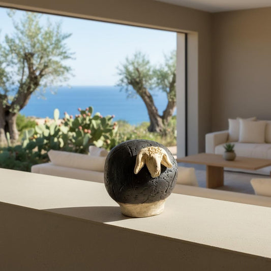 statuina Bre.bei nieddu contemporanea in gres nero e chiaro-phaniac