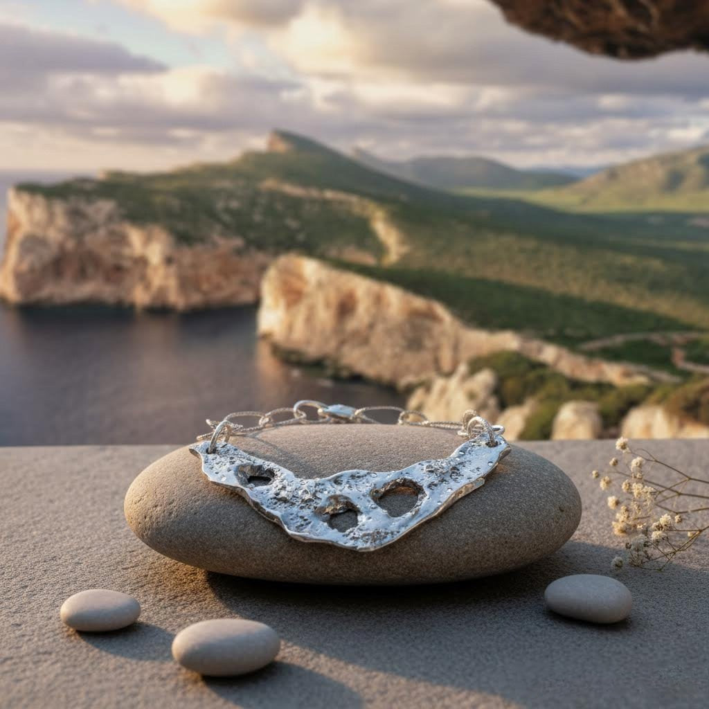 collana artigianale in ceramica argento e acciaio algas-phaniac