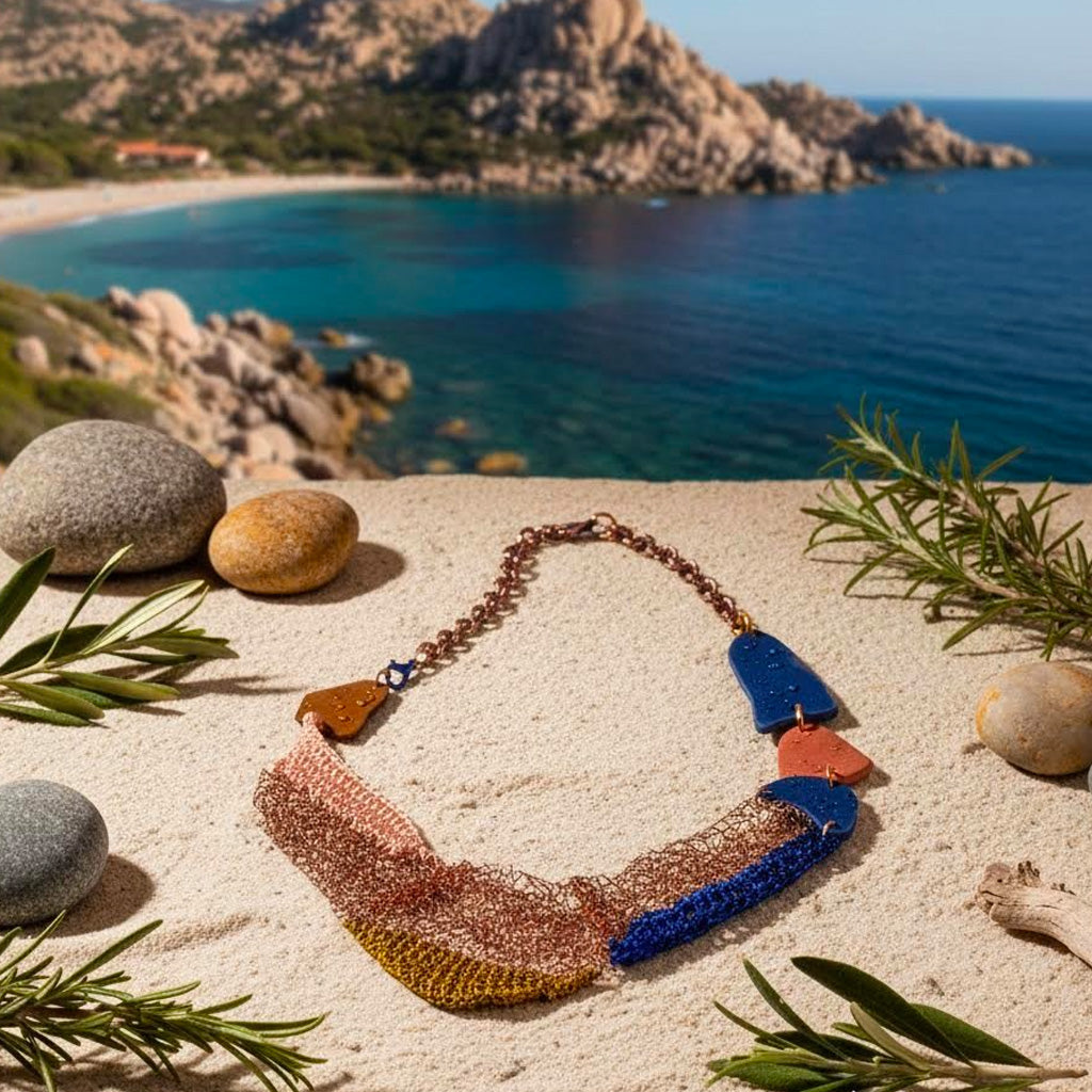 collana filus Grecale artigianale in crochet rame e viscosa- phaniac
