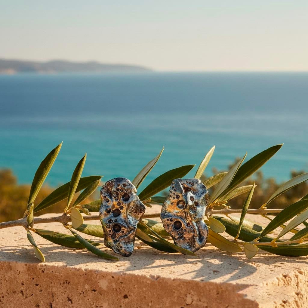 Orecchini scultura medi in ceramica smaltata argento madreperla Algas-phaniac