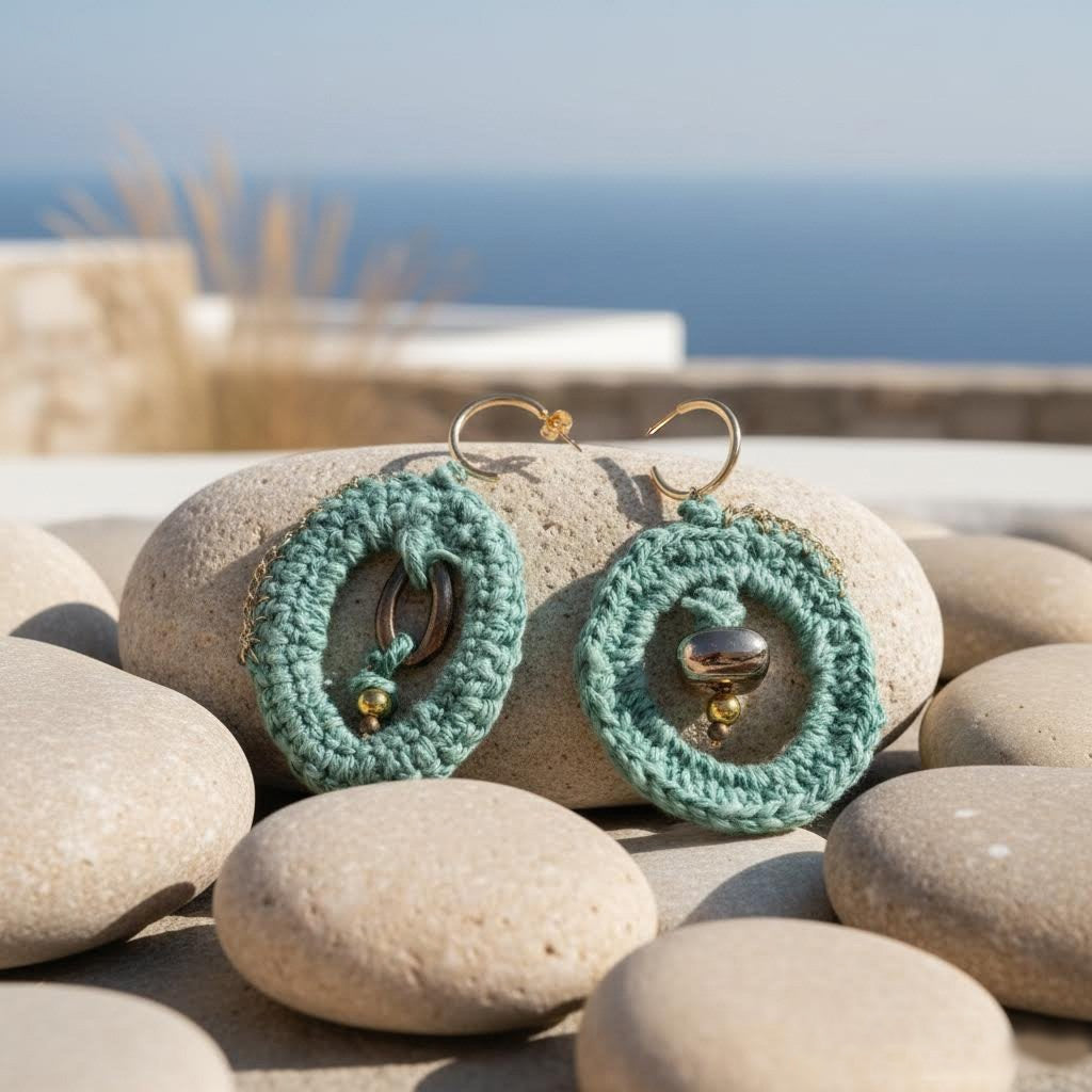 Orecchini Medith.bush a cerchi in crochet e ceramica-cro.co.cer -phaniac