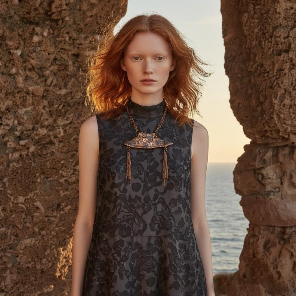 collana artigianale boho in ceramica e metallo algas-phaniac