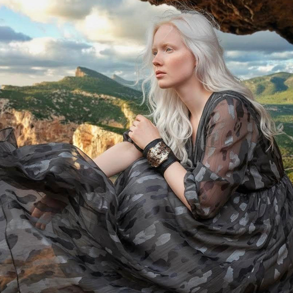 bracciale medio in pelle, ceramica e rame algas-phaniac