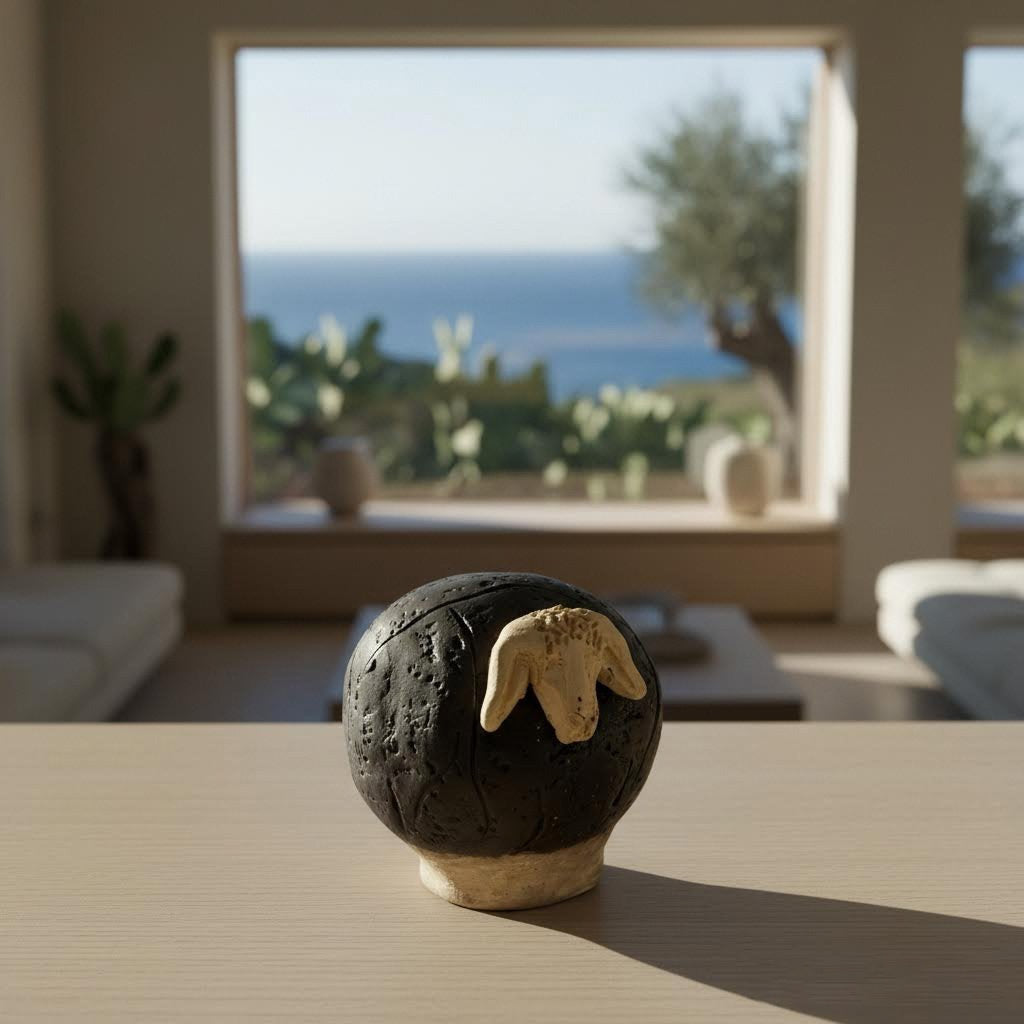 statuina Bre.bei nieddu contemporanea in gres nero e chiaro-phaniac
