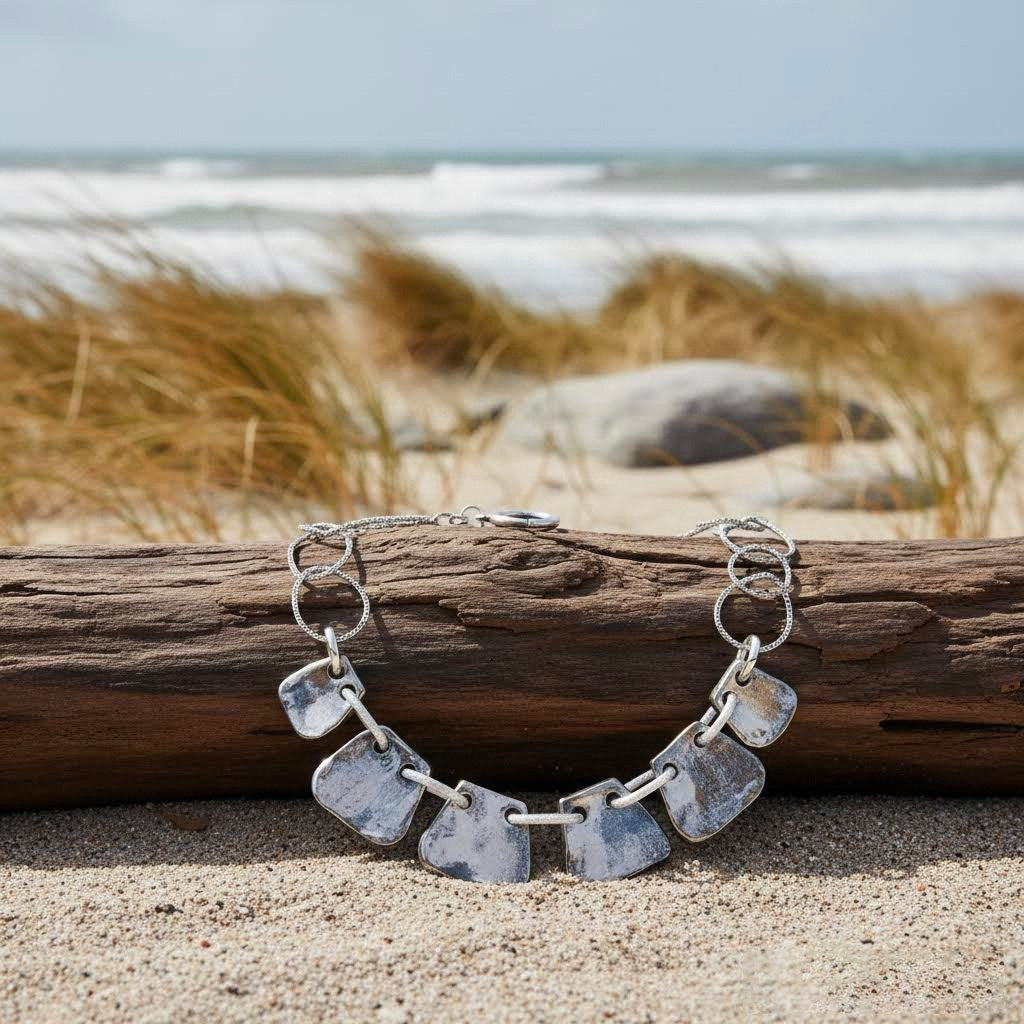 collana artigianale in ceramica smaltata argento e acciaio algas -phaniac