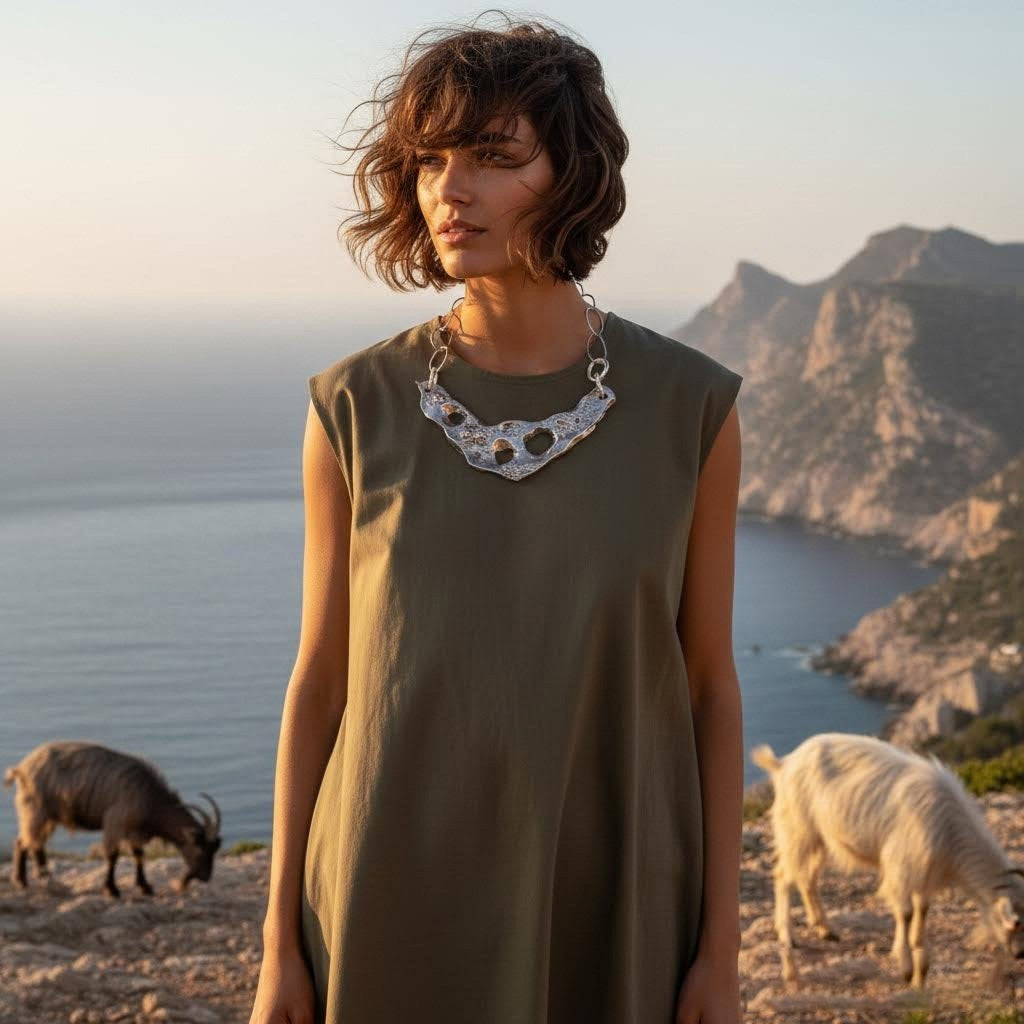 collana artigianale in ceramica argento e acciaio algas-phaniac