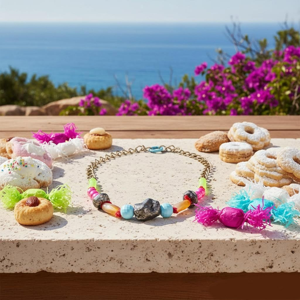 collana artigianale multicolr con ceramica Gueffus-phaniac