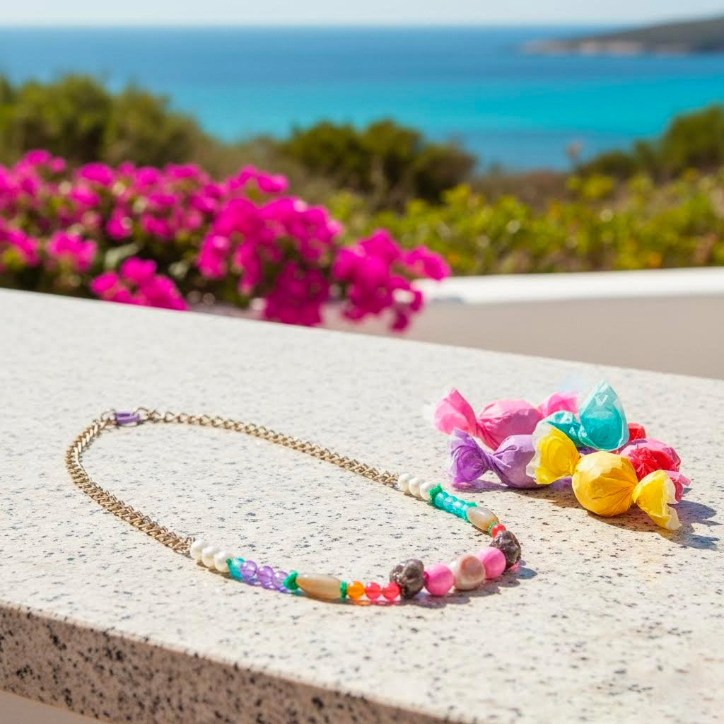 collana artigianale gueffus multicolor con perle in ceramica -phaniac