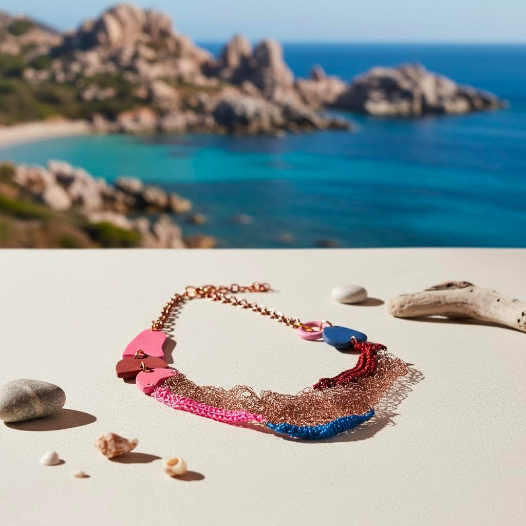Collana Artigianale Filus Tramontana in crochet rame e viscosa-phaniac