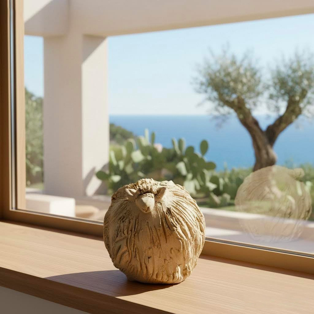 Montone in ceramica artistica gres beige -phaniac